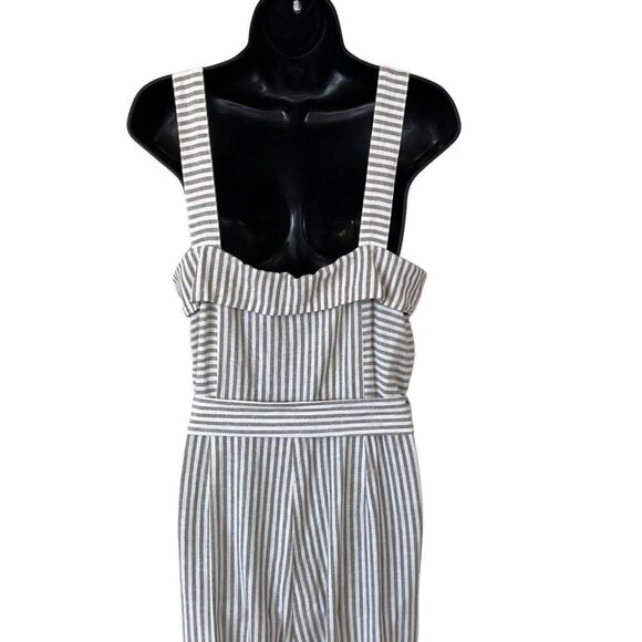 Vince Camuto Sleeveless Natural Linen Stripe Tie Front Jumpsuit Natural - Picture 14 of 16